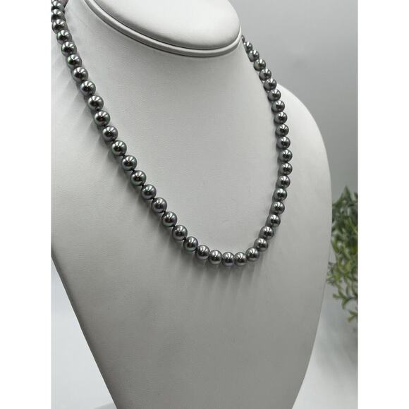Majorica Gray Rainbow Lustrous Pearl One Strand Necklace 925 Vermeil Box Clasp - Picture 3 of 12